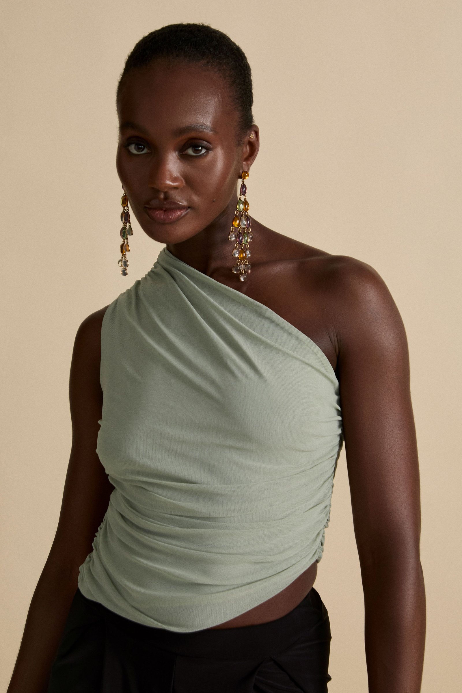 AURA ONE SHOULDER ASYMMETRIC TOP - Smoke Green
