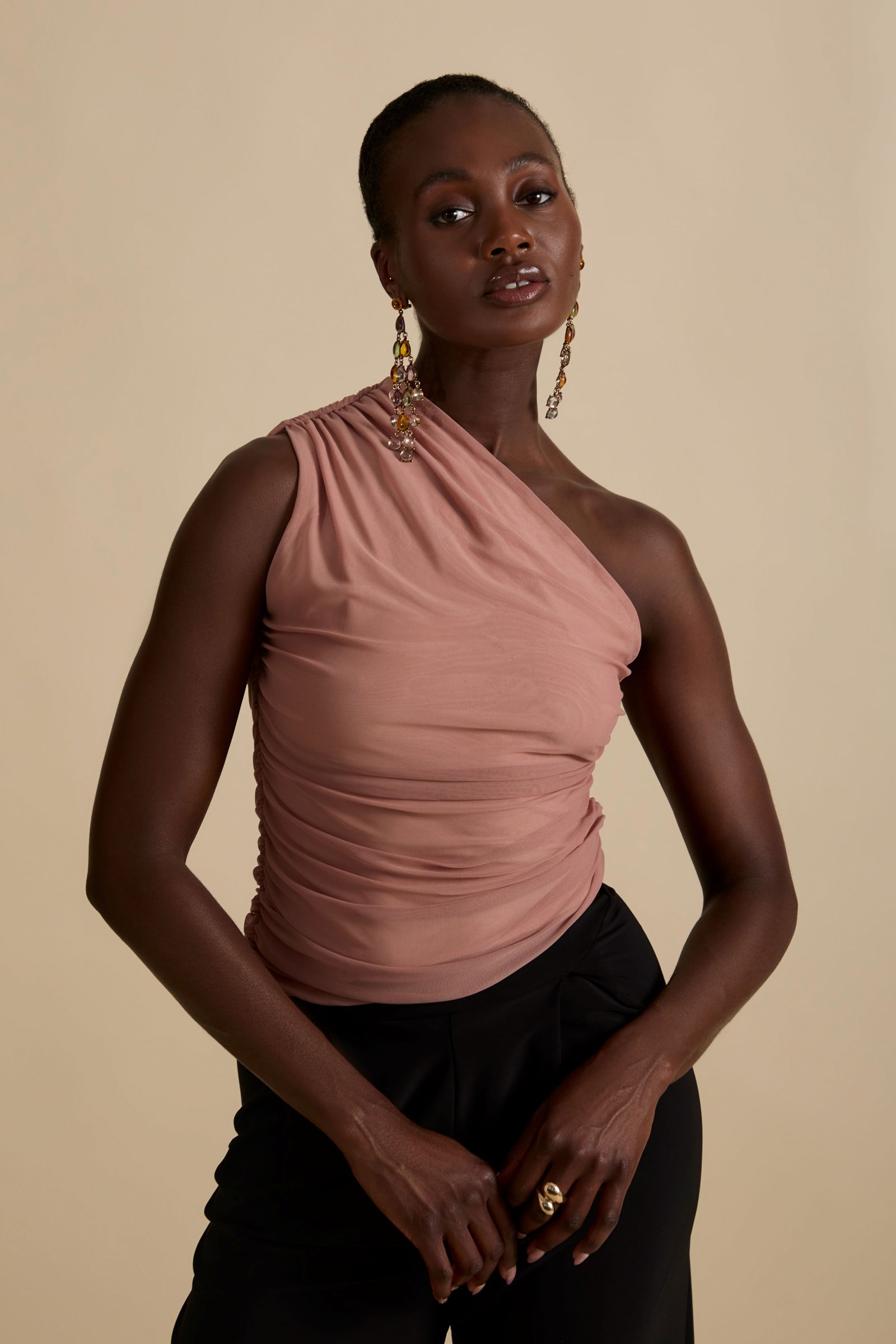 AURA ONE SHOULDER ASYMMETRIC TOP - Old Rose