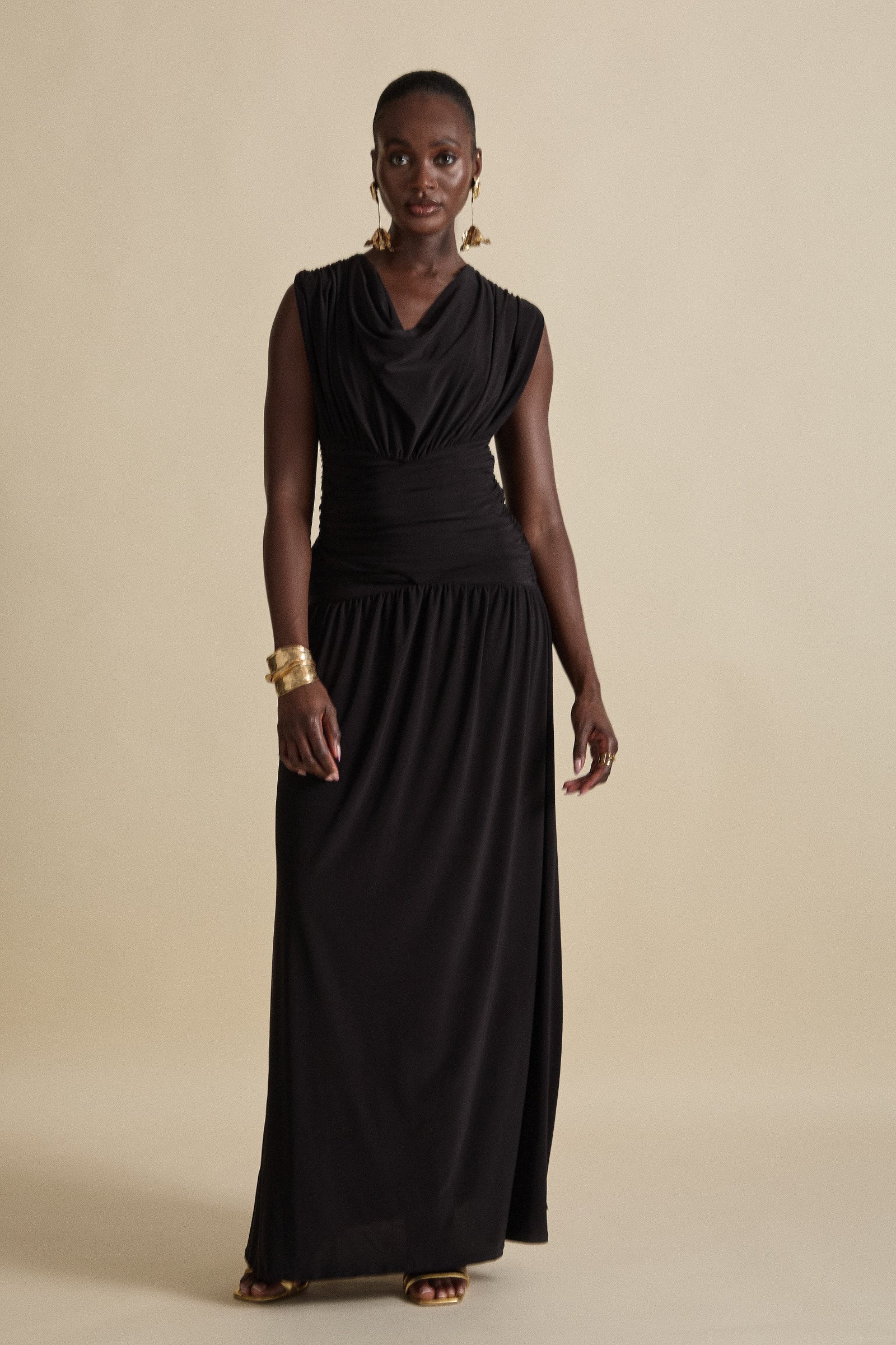DAPHNE COWL NECK MAXI DRESS - Navsoul Black