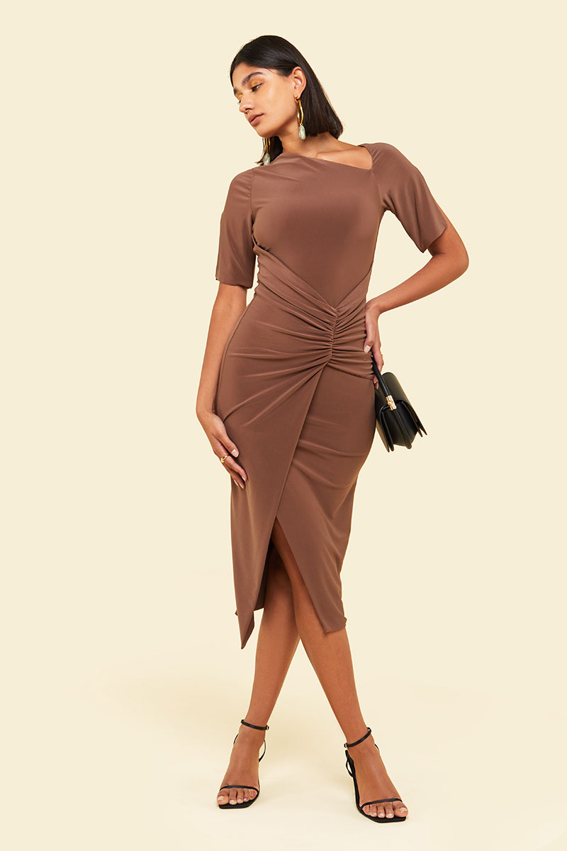 LATICA MIDI DRESS - Woodsmoke Tan