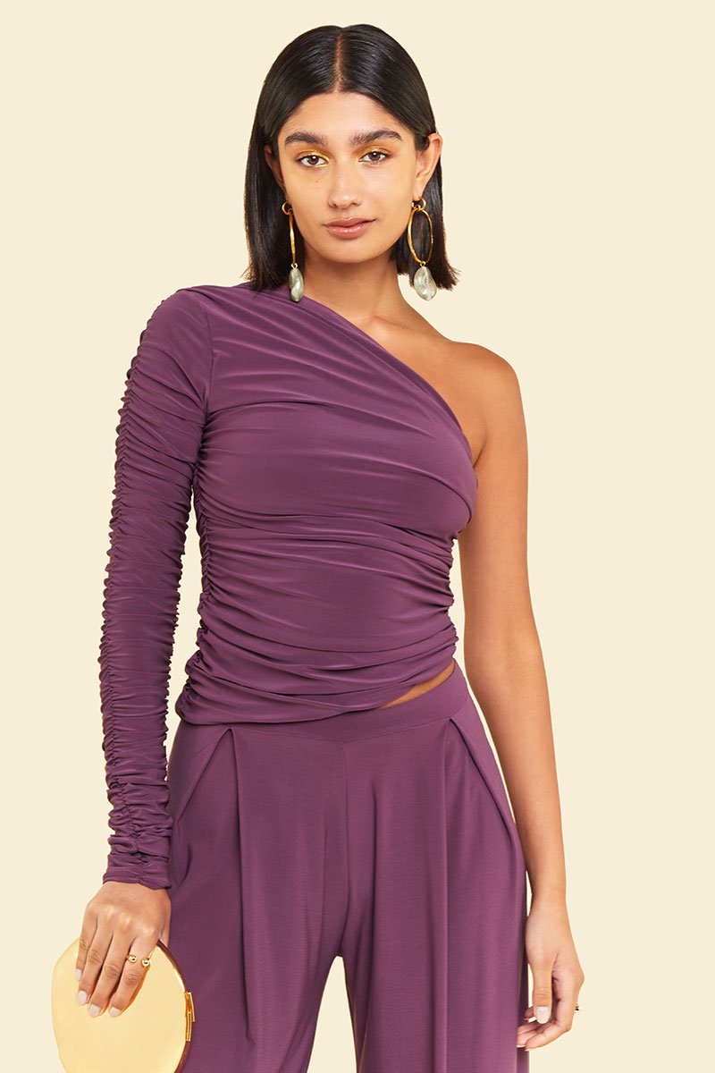 NEPETA ONE SHOULDER AYSMMETRIC TOP - Tulipwood Purple