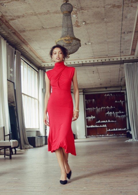 ADARA HIGH NECK WRAP MIDI DRESS